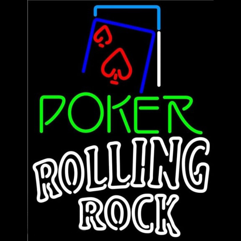 Rolling Rock Green Poker Red Heart Beer Sign Leuchtreklame