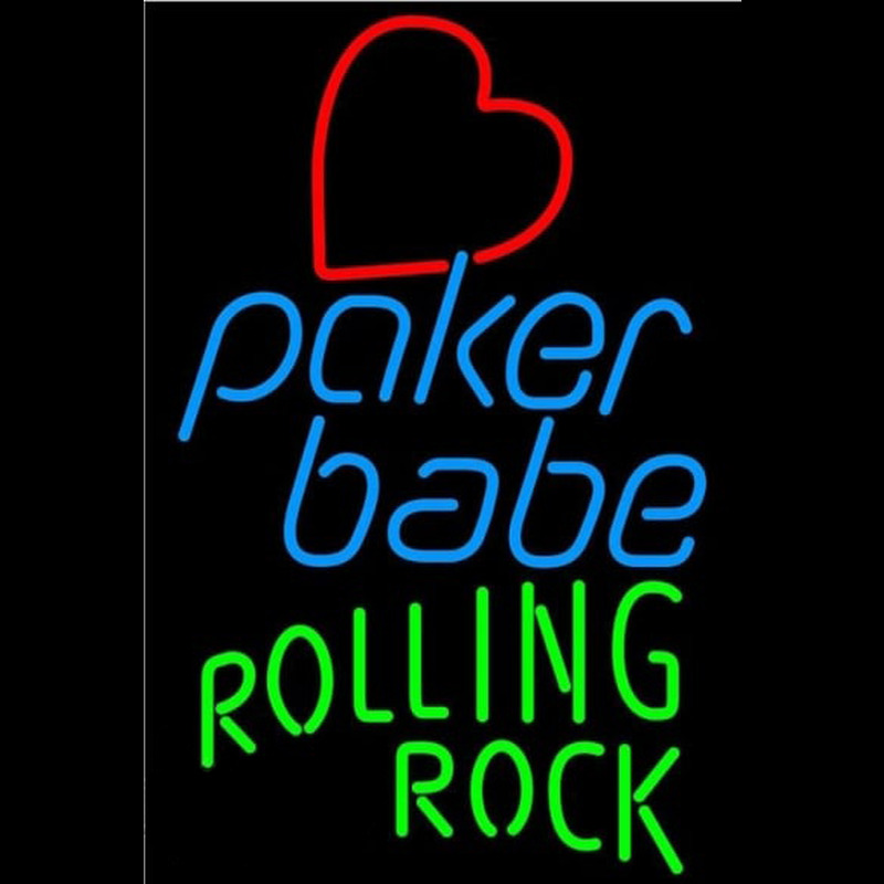 Rolling Rock Poker Girl Heart Babe Beer Sign Leuchtreklame