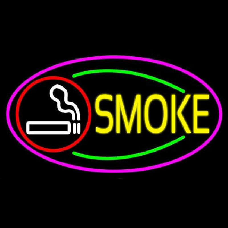 Round Cigar And Smoke Oval With Pink Border Leuchtreklame