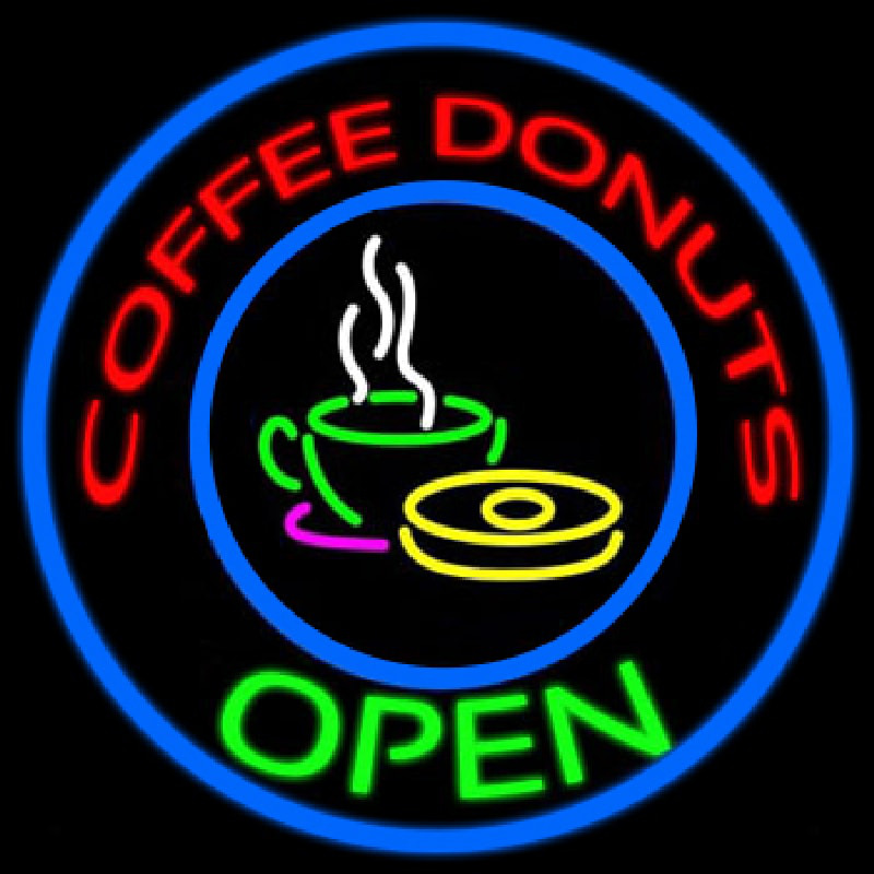 Round Red Coffee Donuts Open Leuchtreklame