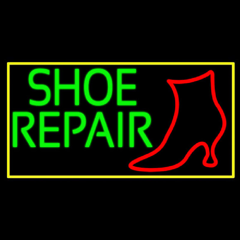 Shoe Repair Yellow Border Leuchtreklame