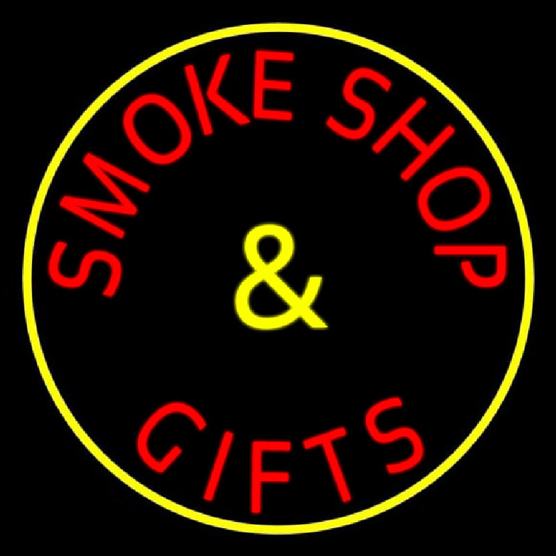 Smoke Shop And Gifts With Yellow Border Leuchtreklame