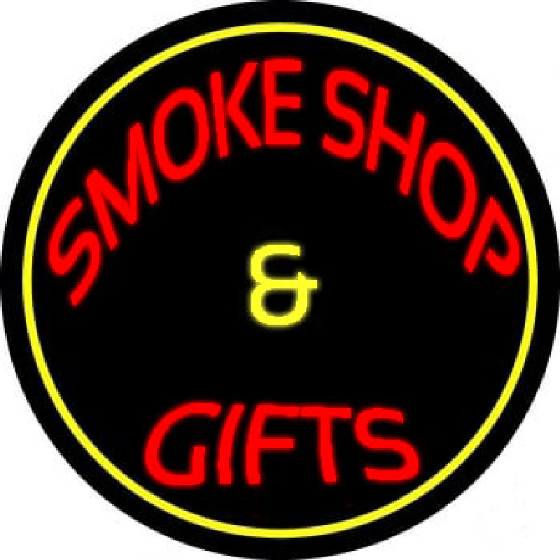 Smoke Shop And Gifts With Yellow Border Leuchtreklame