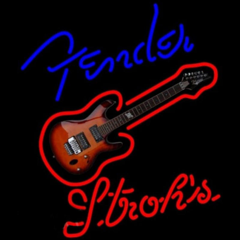 Strohs Fender Blue Red Guitar Beer Sign Leuchtreklame