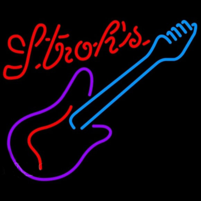 Strohs Guitar Purple Red Beer Sign Leuchtreklame