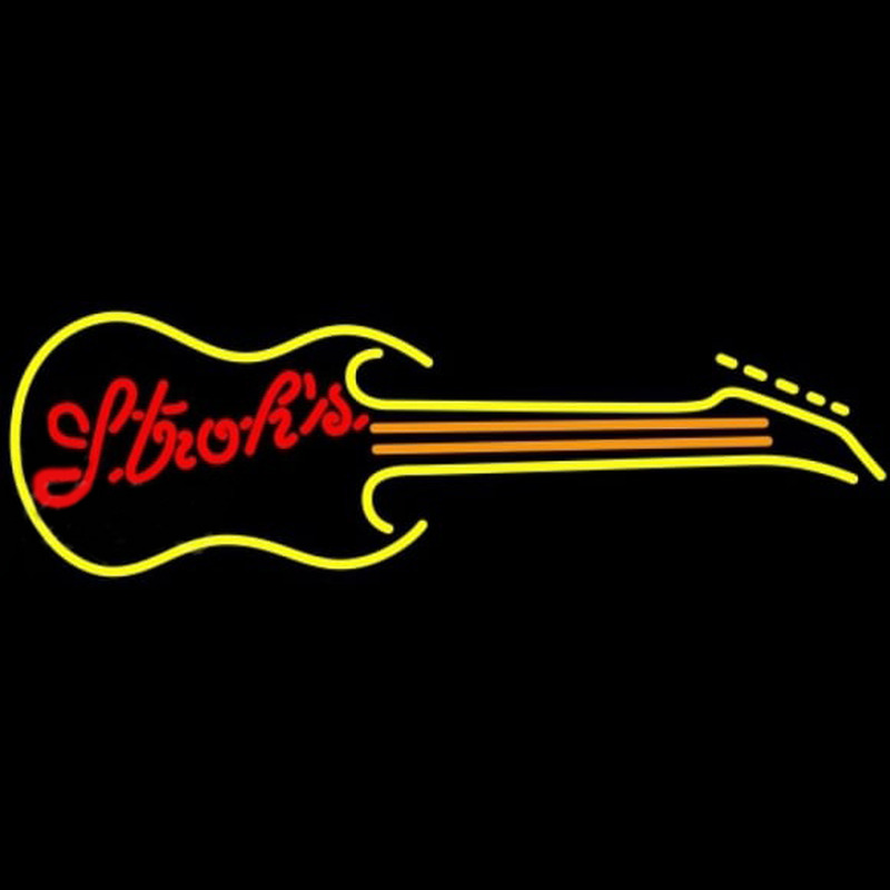 Strohs Guitar Yellow Orange Beer Sign Leuchtreklame