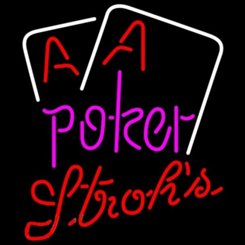 Strohs Purple Lettering Red Aces White Cards Poker Beer Sign Leuchtreklame