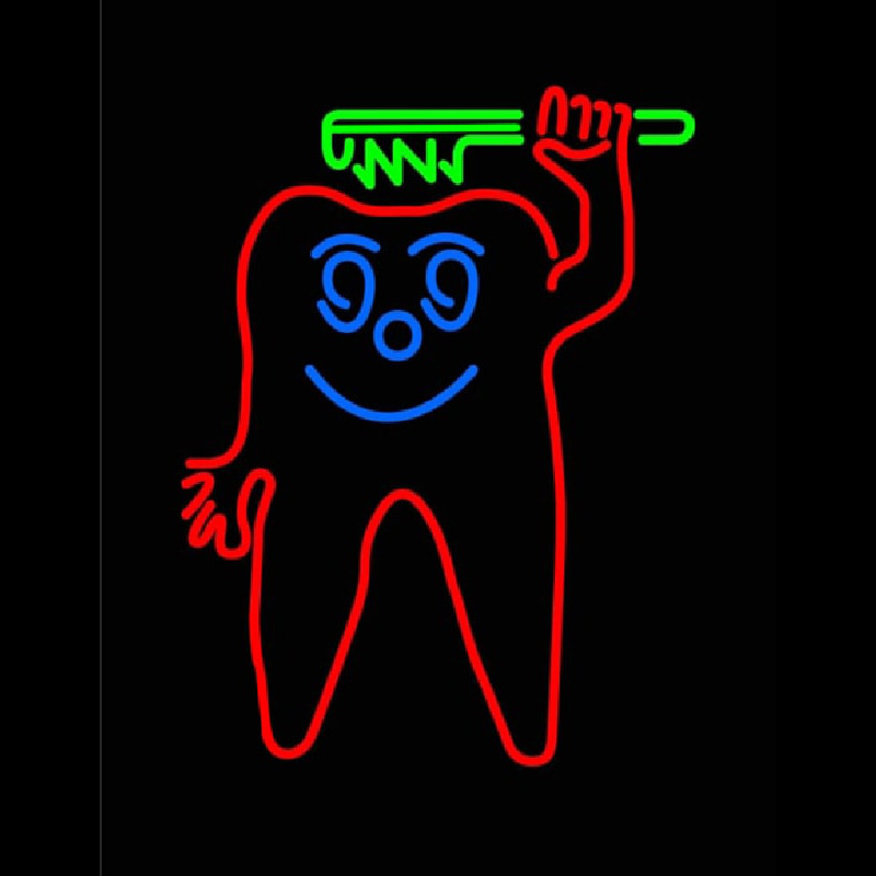 Teeth With Green Tooth Brush Leuchtreklame