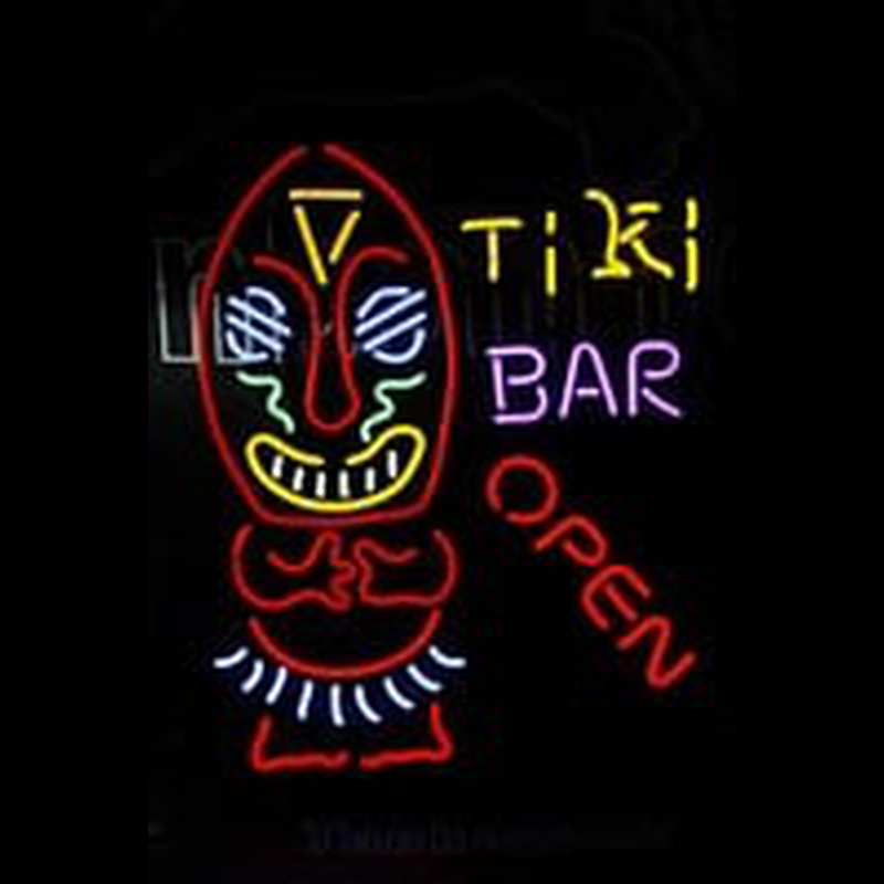 Ti Ki Bar Cocktails Open Aboriginal Man Leuchtreklame