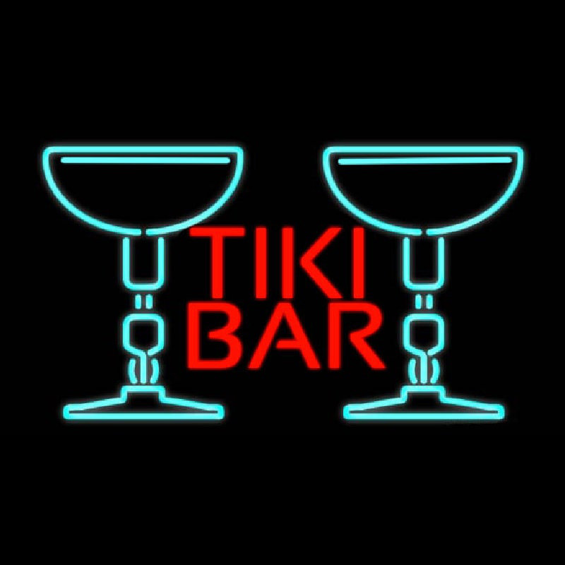 Tiki Bar with Two Martini Glasses Real Neon Glass Tube Leuchtreklame