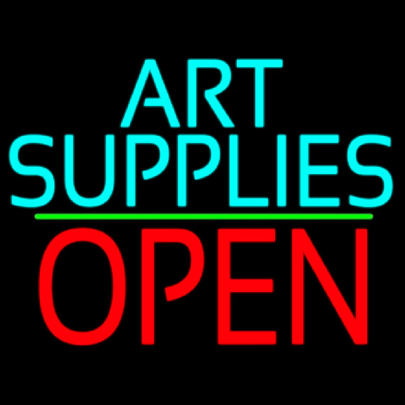 Turquoise Art Supplies With Open 1 Leuchtreklame