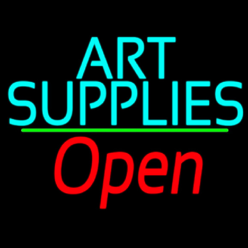 Turquoise Art Supplies With Open 2 Leuchtreklame