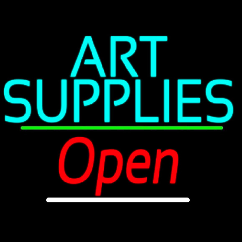 Turquoise Art Supplies With Open 3 Leuchtreklame