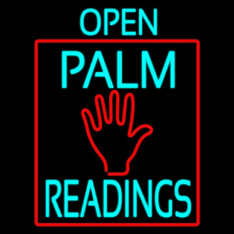 Turquoise Open Palm Readings Red Border Leuchtreklame