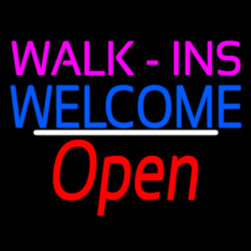 Walk Ins Welcome Open White Line Leuchtreklame