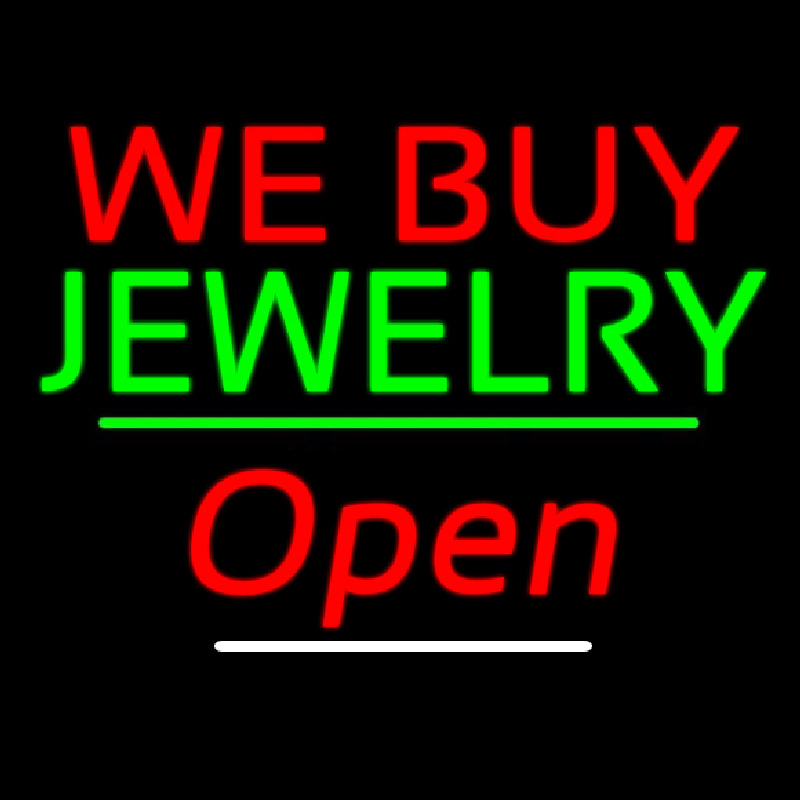 We Buy Jewelry Open Green Line Leuchtreklame