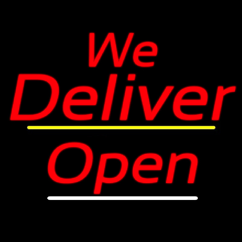 We Deliver Open Yellow Line Leuchtreklame