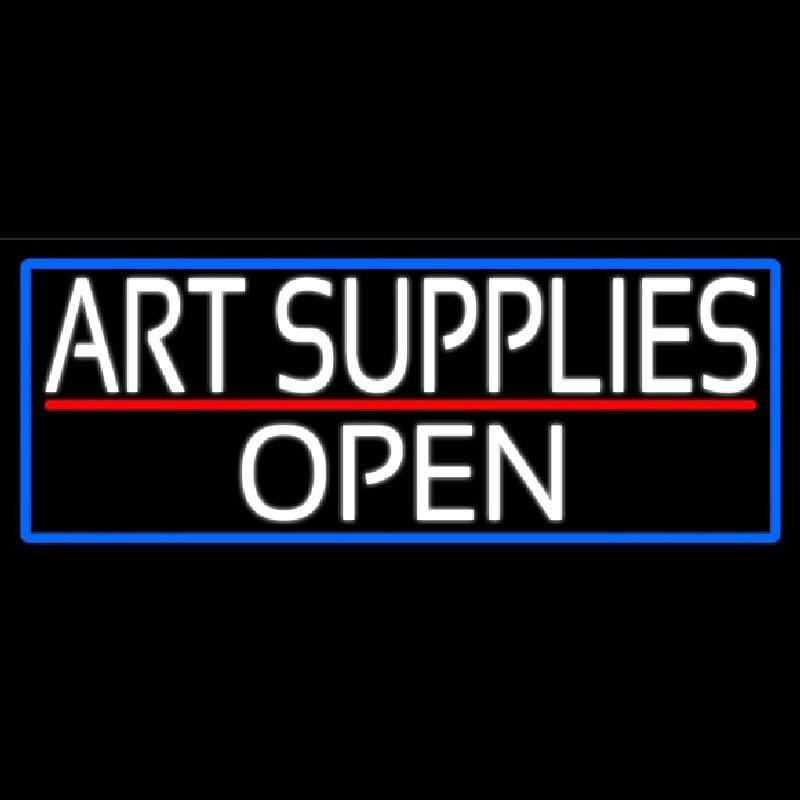 White Art Supplies Open With Blue Border Leuchtreklame