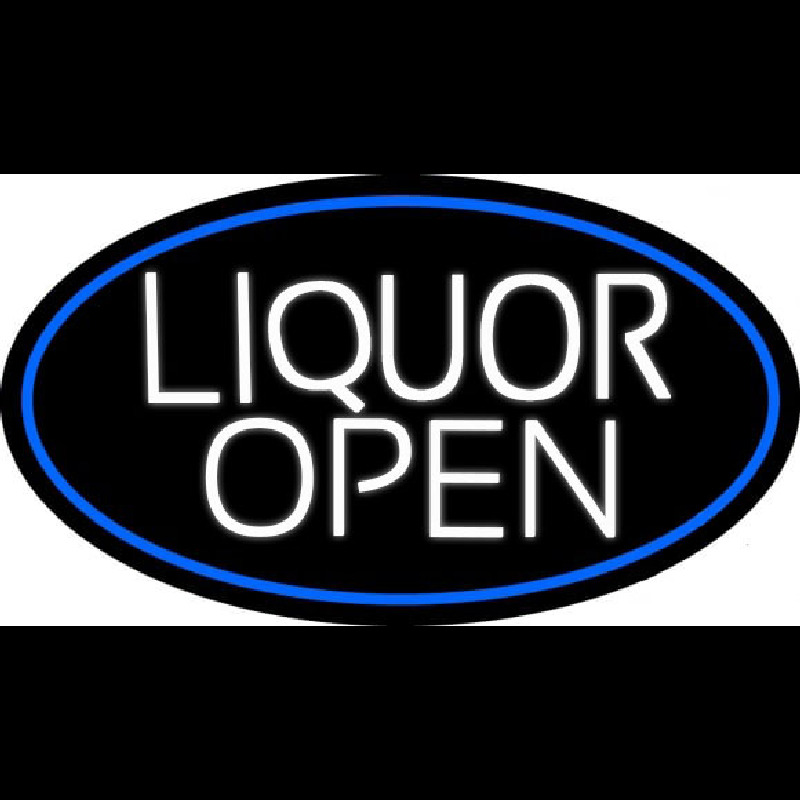 White Liquor Open Oval With Blue Border Leuchtreklame