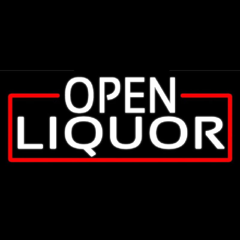 White Open Liquor With Red Border Leuchtreklame