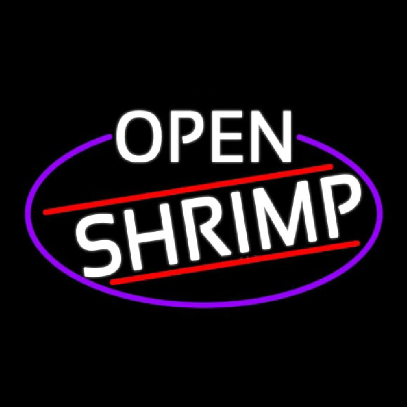 White Open Shrimp Oval With Blue Border Leuchtreklame