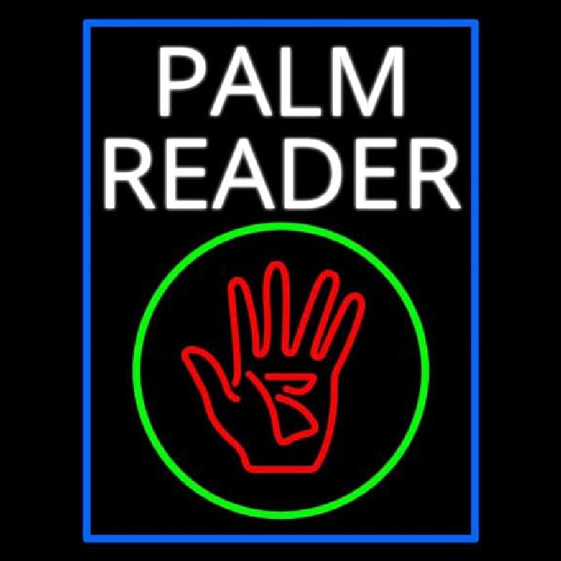 White Palm Reader With Logo Blue Border Leuchtreklame