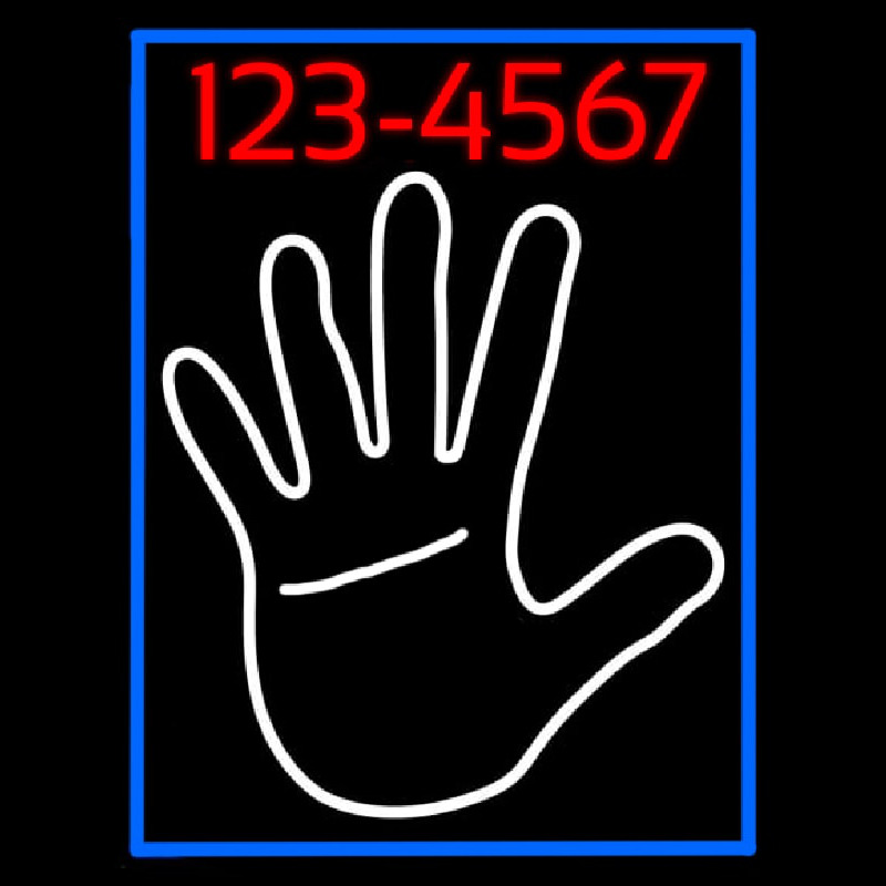 White Palm With Phone Number Blue Border Leuchtreklame