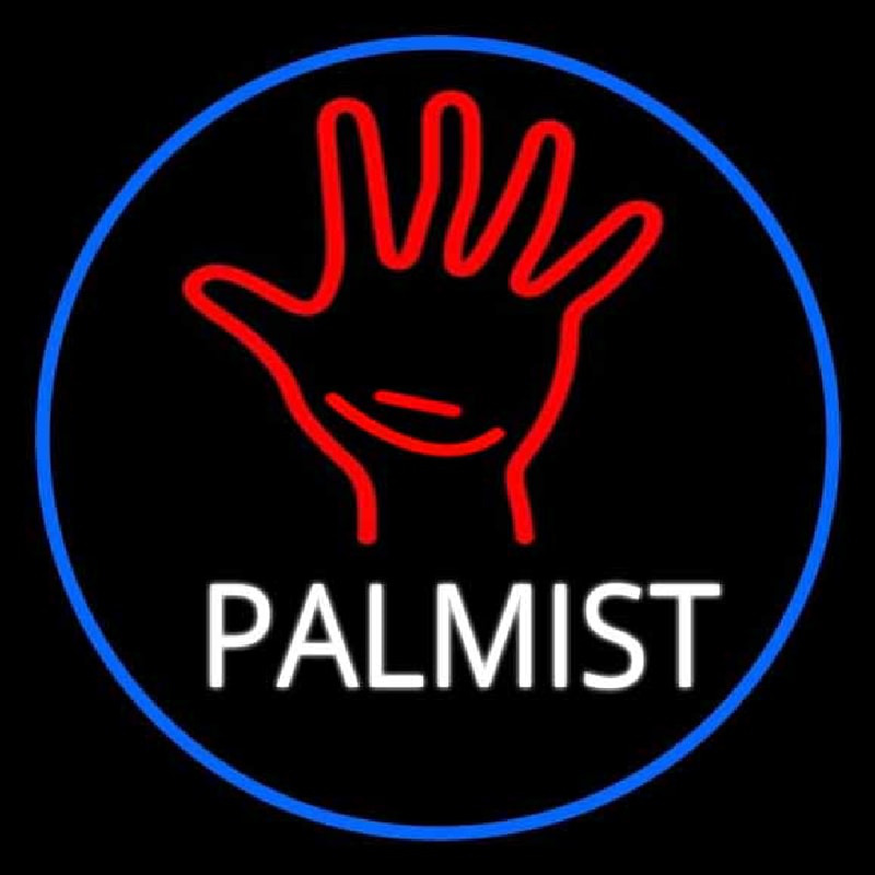 White Palmist Red Palm Blue Border Leuchtreklame