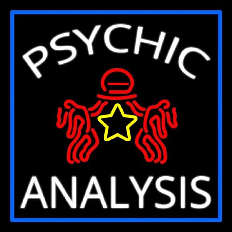 White Psychic Analysis With Logo And Blue Border Leuchtreklame