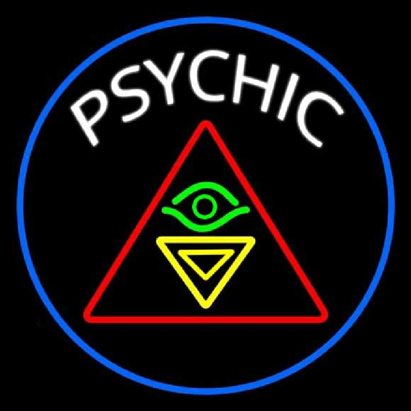 White Psychic Logo And Blue Border Leuchtreklame