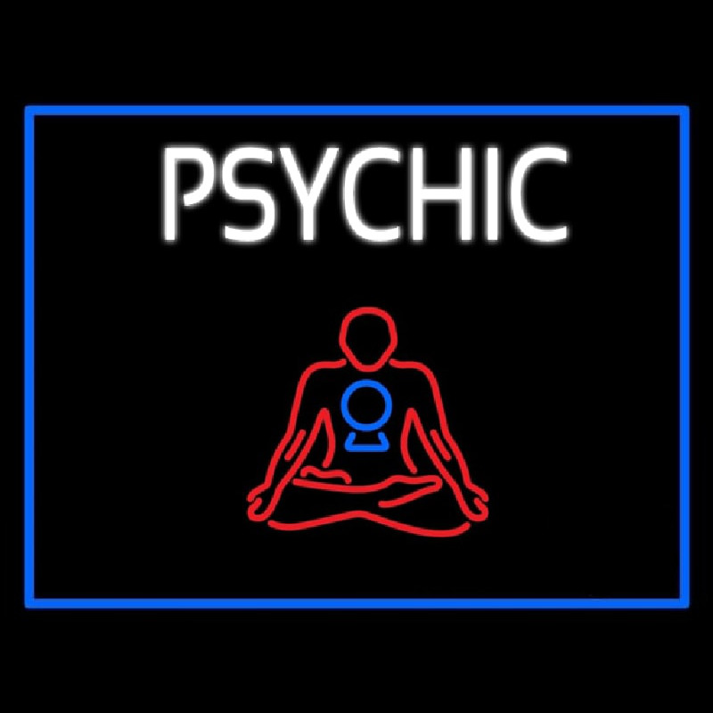 White Psychic Logo With Blue Border Leuchtreklame