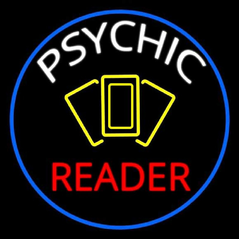 White Psychic Red Reader Yellow Cards And Blue Border Leuchtreklame