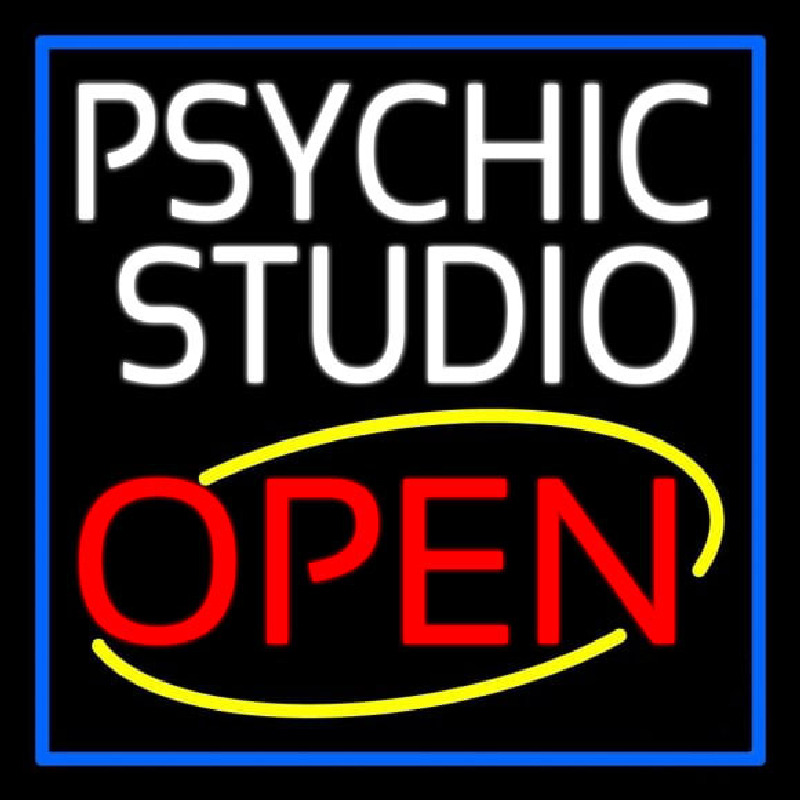 White Psychic Studio Red Open Blue Border Leuchtreklame