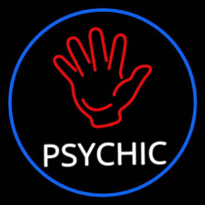 White Psychic With Blue Border Leuchtreklame