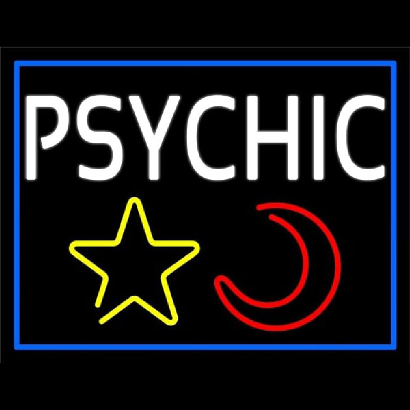 White Psychic With Moon And Star Leuchtreklame