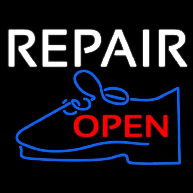 White Repair Blue Shoe Open Leuchtreklame