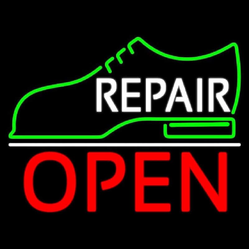 White Repair Shoe Logo Open Leuchtreklame