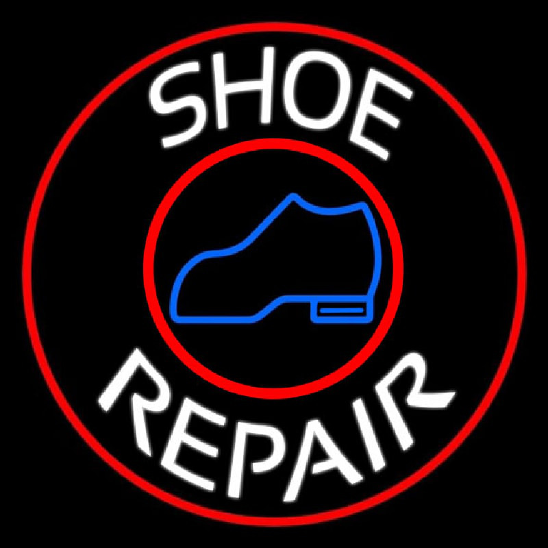 White Shoe Repair Withe Red Border Leuchtreklame