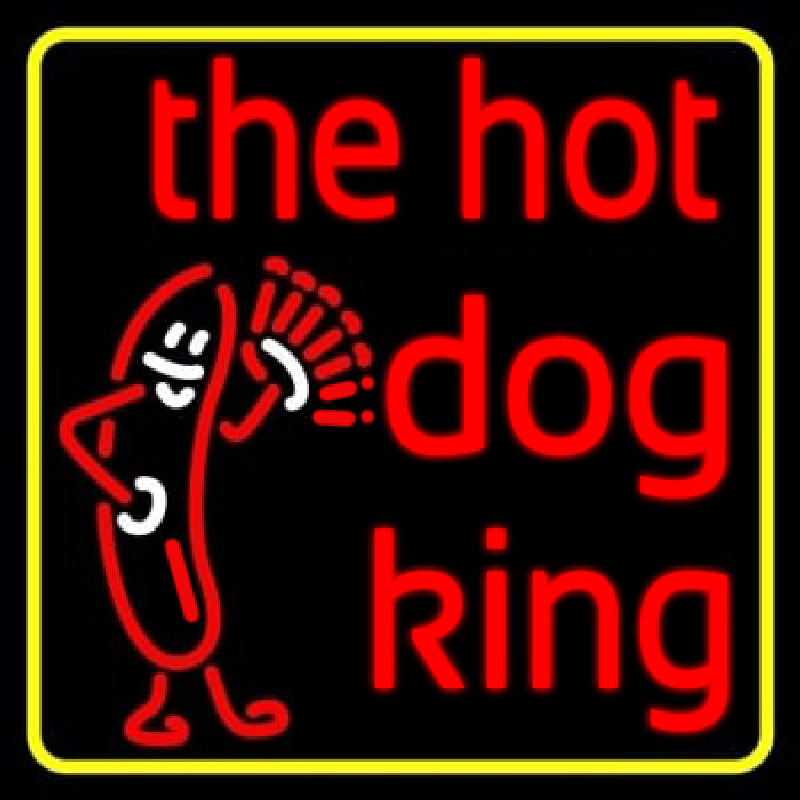 Yellow Border Red The Hot Dog King Leuchtreklame