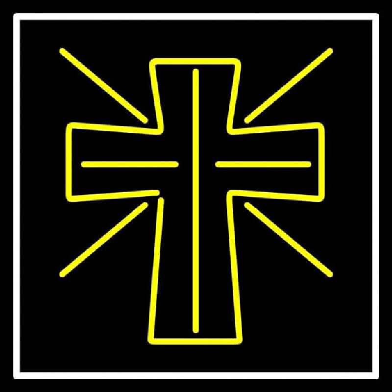 Yellow Christian Cross Leuchtreklame