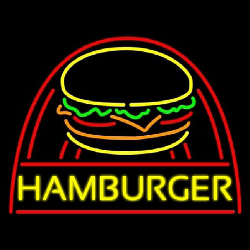 Yellow Hamburger With Logo Leuchtreklame