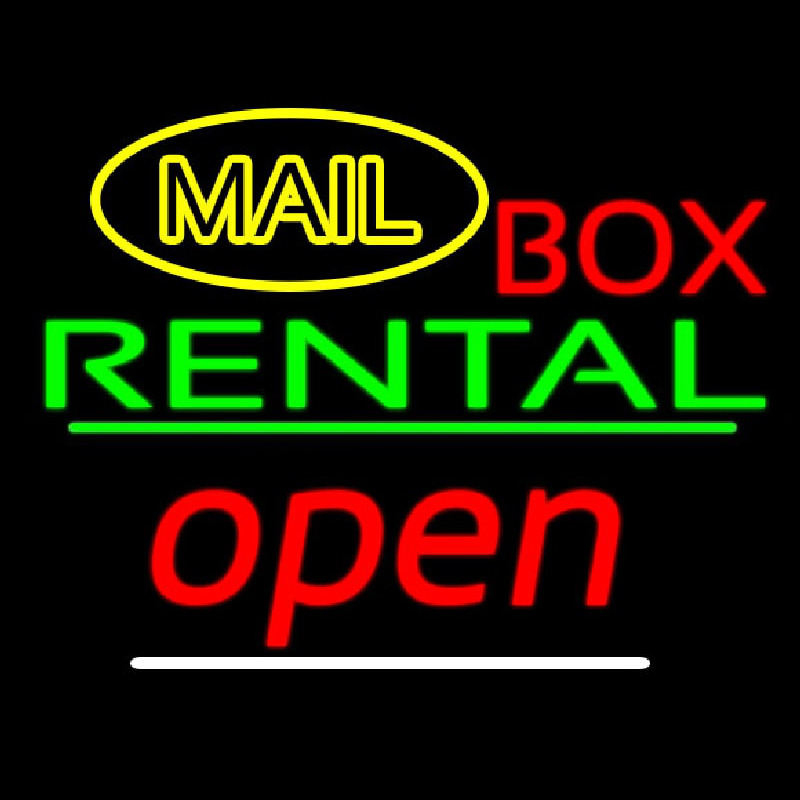 Yellow Mail Block Bo  Rental Open 2 Leuchtreklame