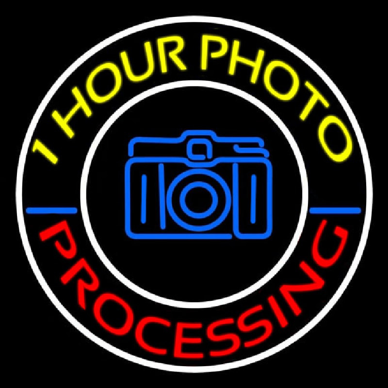 Yellow One Hour Photo Processing Leuchtreklame