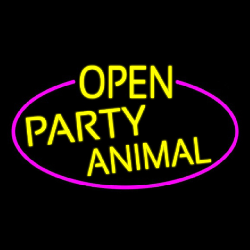 Yellow Open Party Animal Oval With Pink Border Leuchtreklame