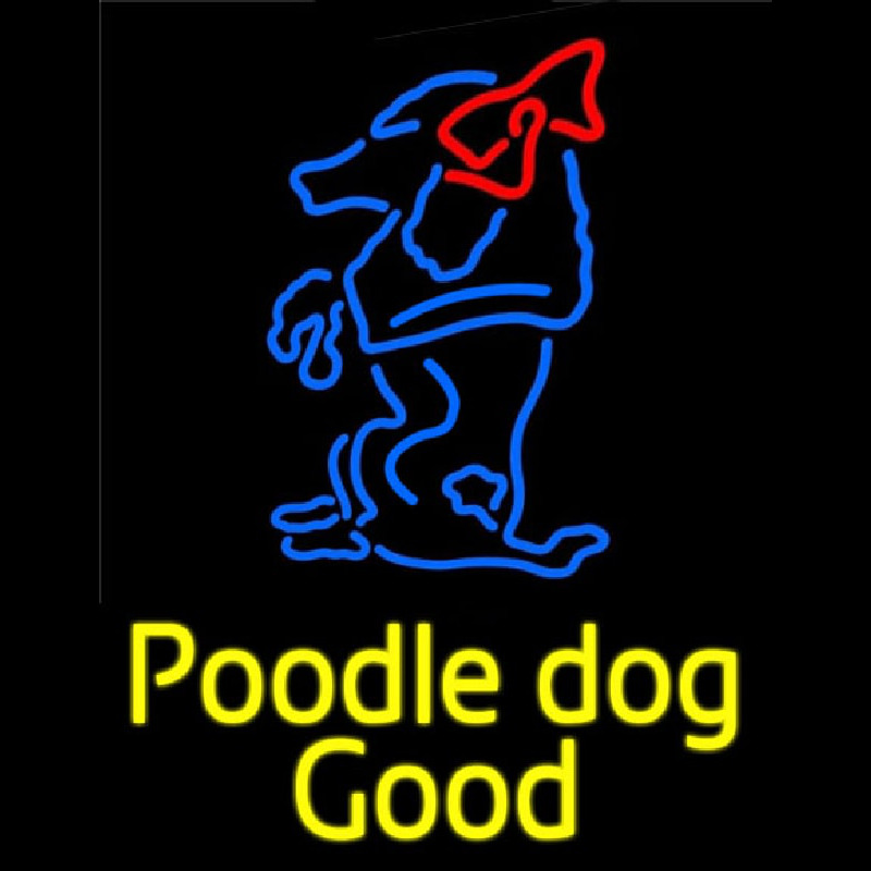 Yellow Poodle Dog Blue Logo Leuchtreklame