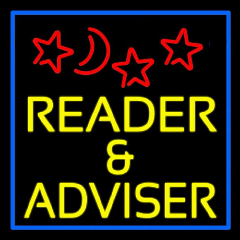 Yellow Reader And Advisor Blue Border Leuchtreklame