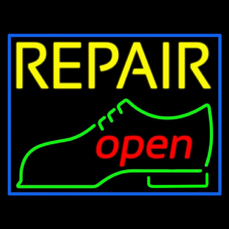 Yellow Repair Shoe Logo Open Leuchtreklame