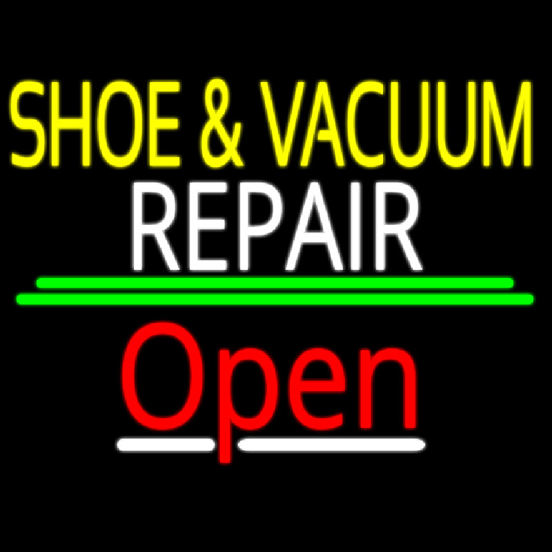 Yellow Shoe And Vacuum White Repair Open Leuchtreklame