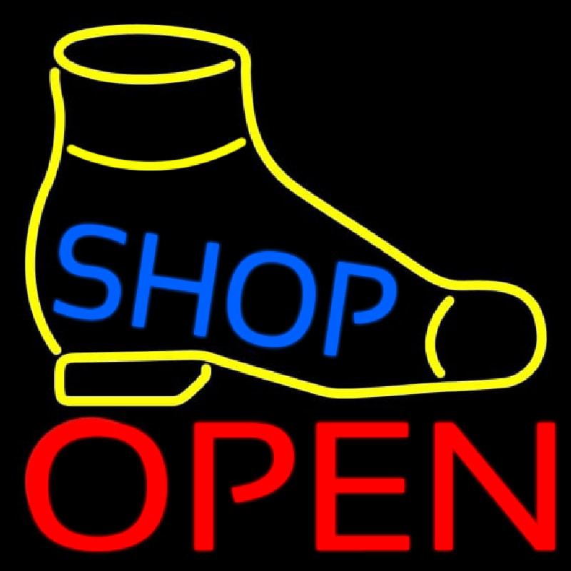 Yellow Shoe Blue Shop Open Leuchtreklame