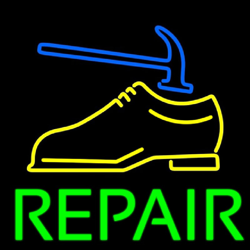 Yellow Shoe Green Repair Leuchtreklame